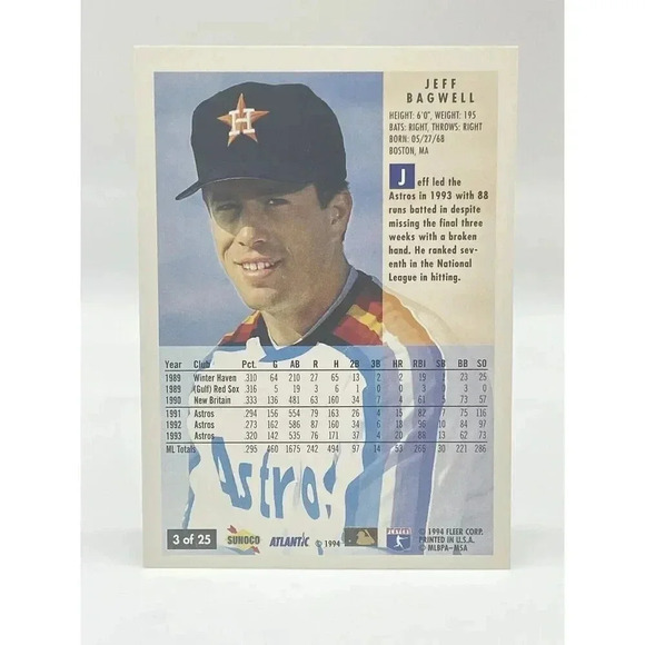 1994 Fleer Sunoco Atlantic MLB Card #3 of 25 Jeff Bagwell Houston Astros - Picture 4 of 6